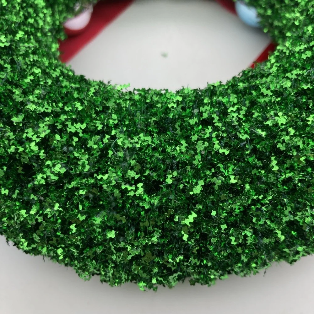 World Market Metallic Kelly Green Bottlebrush Christmas Wreath Hanging 8